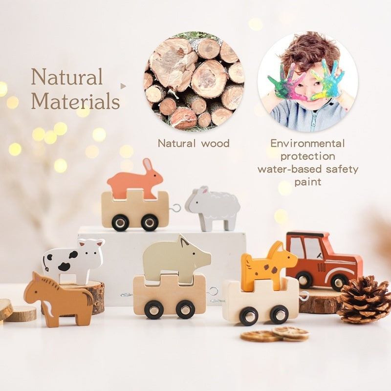 Children's Wooden Farm Animal Train Baby Enlightenment Stacking Cognitive Toys Educational Toys Birthday Train